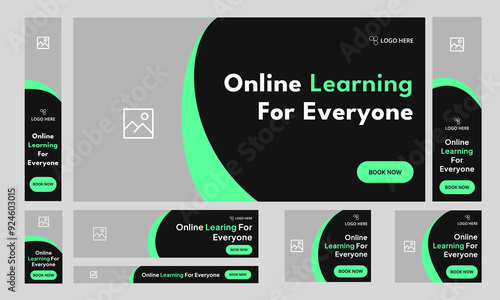 Customizable online learning web set banner design, everyday education web bundle banner design, editable vector eps 10 file format