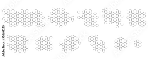Honey comb. Propolis. Doodle honeycomb structure. Honey, pollen, wax, parchment and bee products in sketch style. Stock black and white illustration isolated on a white background.