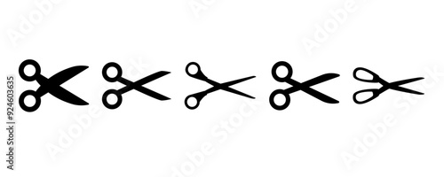 Scissors icon set. Simple silhouette of open scissors. Scissors logo icon. Stock vector illustration isolated on a white background.
