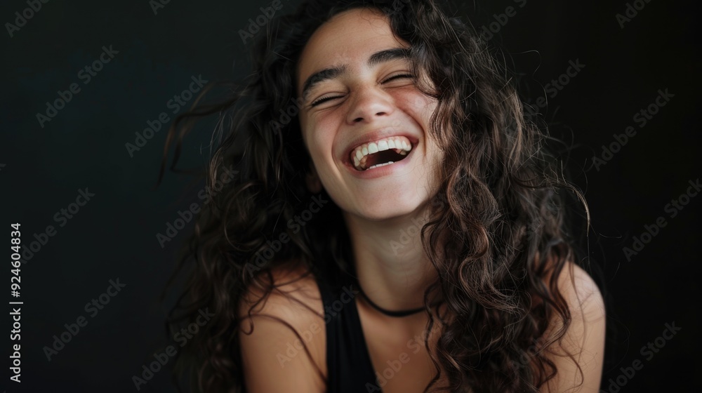A happy woman laughing while holding her cell phone, one phrase advice for use this picture - 'Communicate joy with friends and family' A happy woman laughing while holding her cell phone, one phrase advice for use this picture - 'Communicate joy with friends and family'