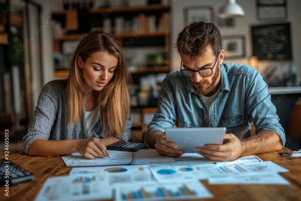 People calculating financial accounts with business advisor, Generative AI People calculating financial accounts with business advisor, Generative AI