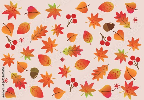 秋の紅葉ミックス背景_オレンジ