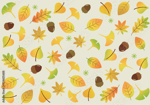 秋の紅葉ミックス背景_黄色