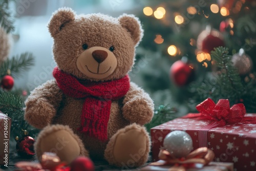 Wallpaper Mural A teddy bear sitting next to gift boxes and decorations, concept for Christmas  Torontodigital.ca