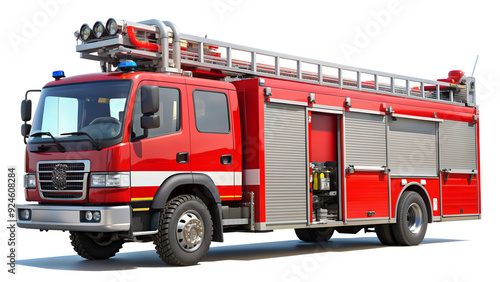 Red fire truck with emergency equipment png isolated 
