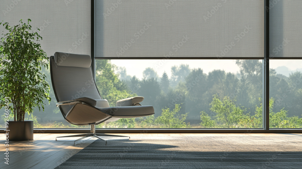 A visual of a stylish interior featuring large automatic roller blinds on a window with a linen-textured fabric. The blinds are positioned to manage natural light and enhance privacy. A visual of a stylish interior featuring large automatic roller blinds on a window with a linen-textured fabric. The blinds are positioned to manage natural light and enhance privacy.