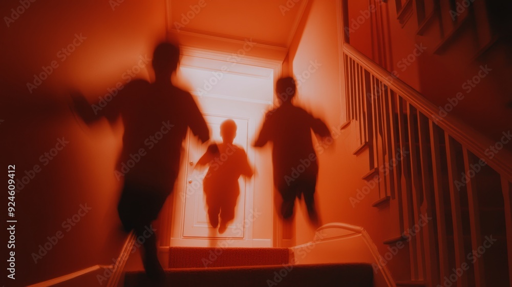 Poltergeist Play, A playful scene of ghostly children causing mischief in an old house, with objects floating in mid-air, furniture moving, and ghostly giggles echoing through the halls Poltergeist Play, A playful scene of ghostly children causing mischief in an old house, with objects floating in mid-air, furniture moving, and ghostly giggles echoing through the halls
