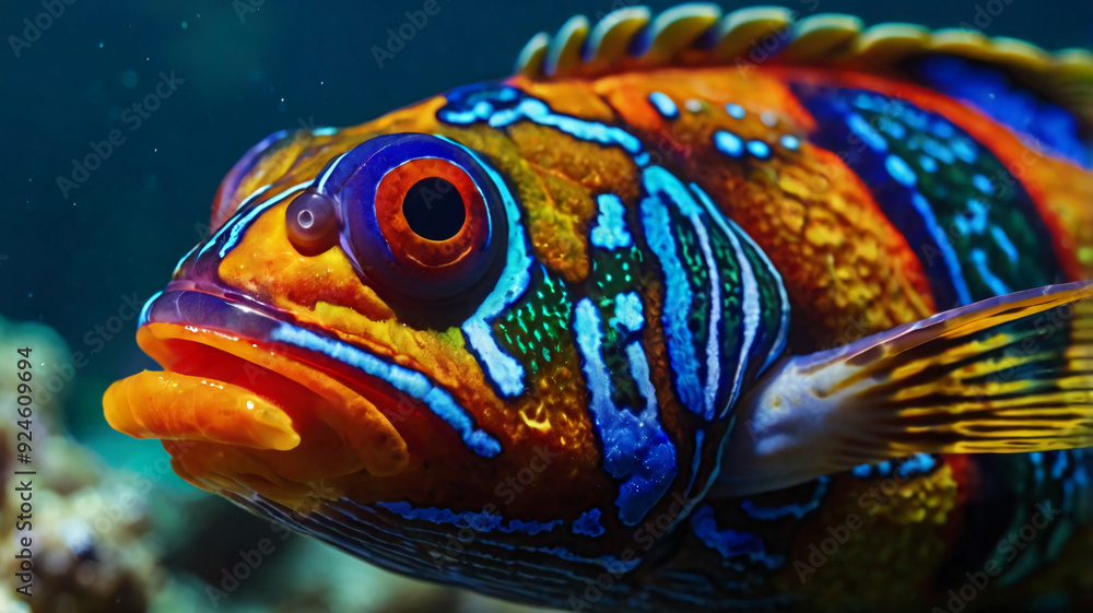 Fototapeta premium Colorful Mandarin Fish for Marine Biology, Desktop Wallpaper.