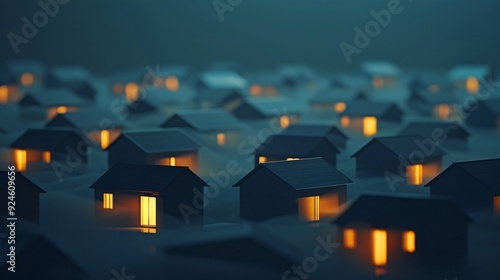 Glowing Homes in the Fog: A Nighttime Urban Scene