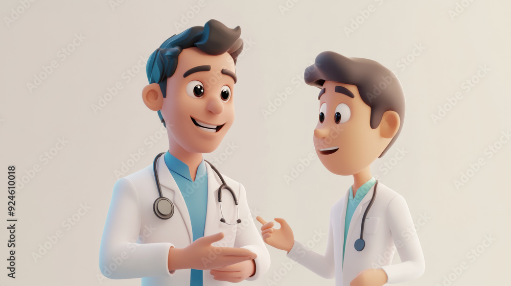 A 3D animated doctor giving a patient instructions, with a white background and A 3D animated doctor giving a patient instructions, with a white background and