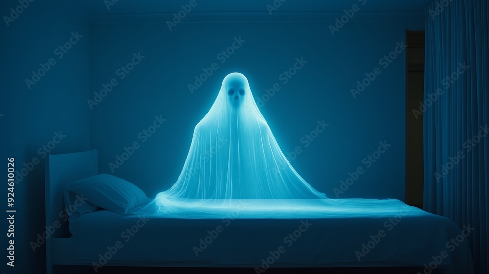 Poltergeist activity, holographic toys floating, eerie glow, haunted nursery, spectral figures Poltergeist activity, holographic toys floating, eerie glow, haunted nursery, spectral figures
