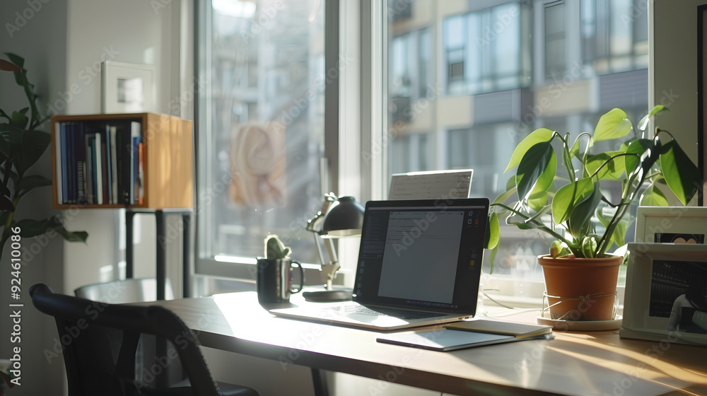 A stylish, modern home office. Burr effect in the backgraund. A stylish, modern home office. Burr effect in the backgraund.