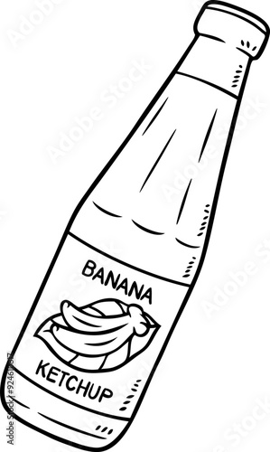 Vector Cartoon Hand Drawn Banana Ketchup In A Bottle Line Art