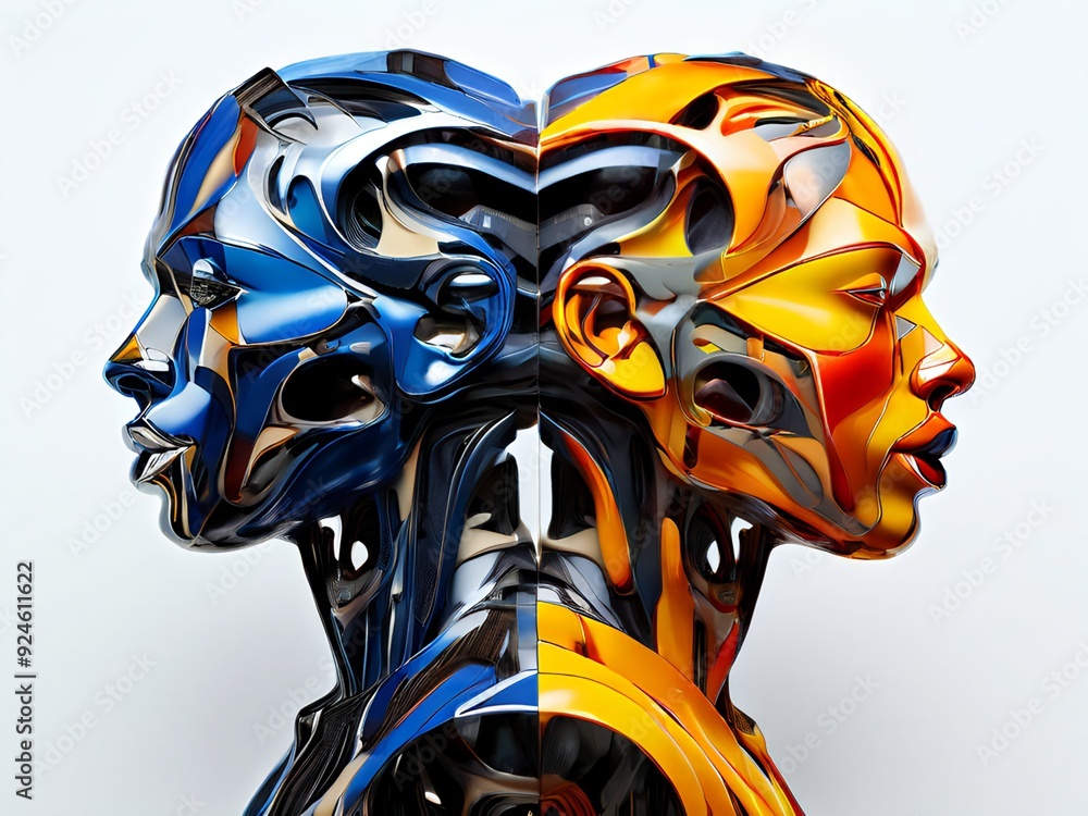 Fototapeta premium Human and robot, human, robot, ai, generative ai technology, advanced ai technology, robot human,