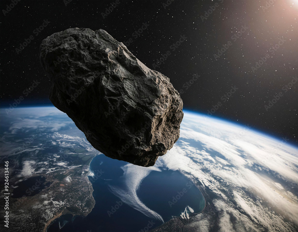 Fototapeta premium asteroide vagando por el espacio cerca de la tierra