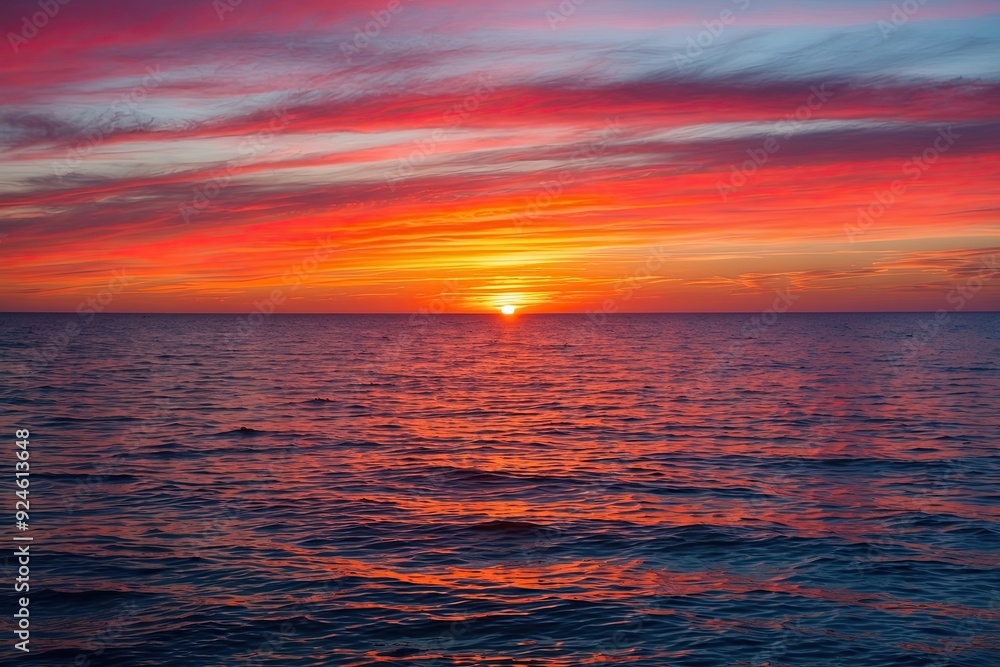 Fototapeta premium Stunning Ocean Sunset with Colorful Horizon and Tranquil Waters
