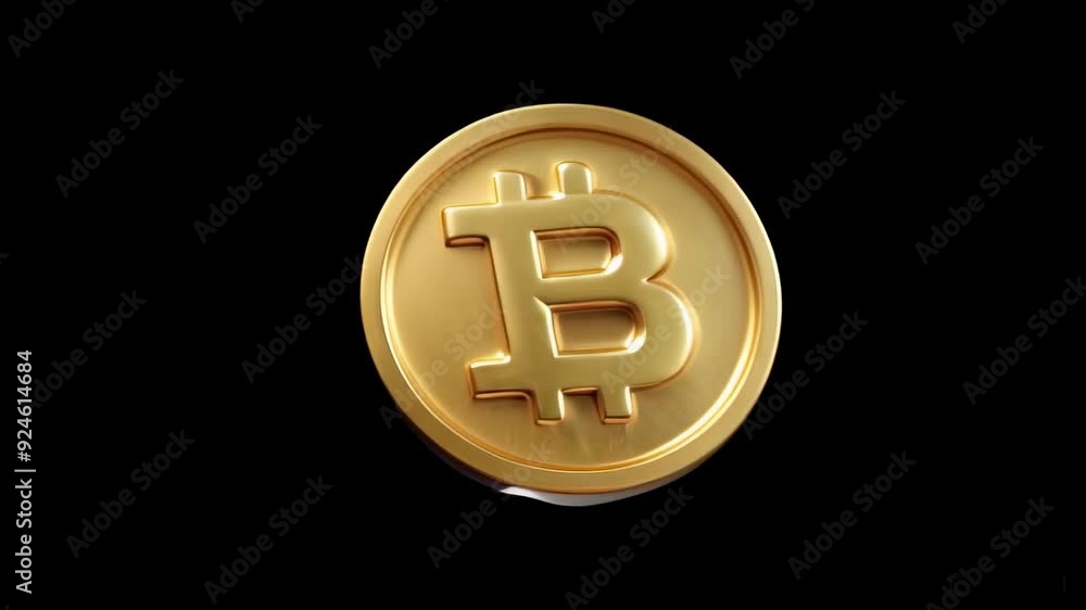 A video of a shiny 3D Bitcoin icon spinning against a black background, symbolizing modern finance, digital currency, and wealth. Ideal for illustrating money, profit, and business concepts. A video of a shiny 3D Bitcoin icon spinning against a black background, symbolizing modern finance, digital currency, and wealth. Ideal for illustrating money, profit, and business concepts.