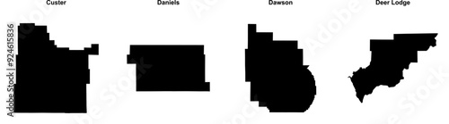 Custer, Daniels, Dawson, Deer Lodge outline maps
