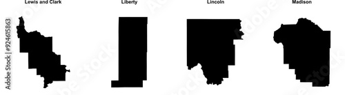 Lewis and Clark, Liberty, Lincoln, Madison outline maps