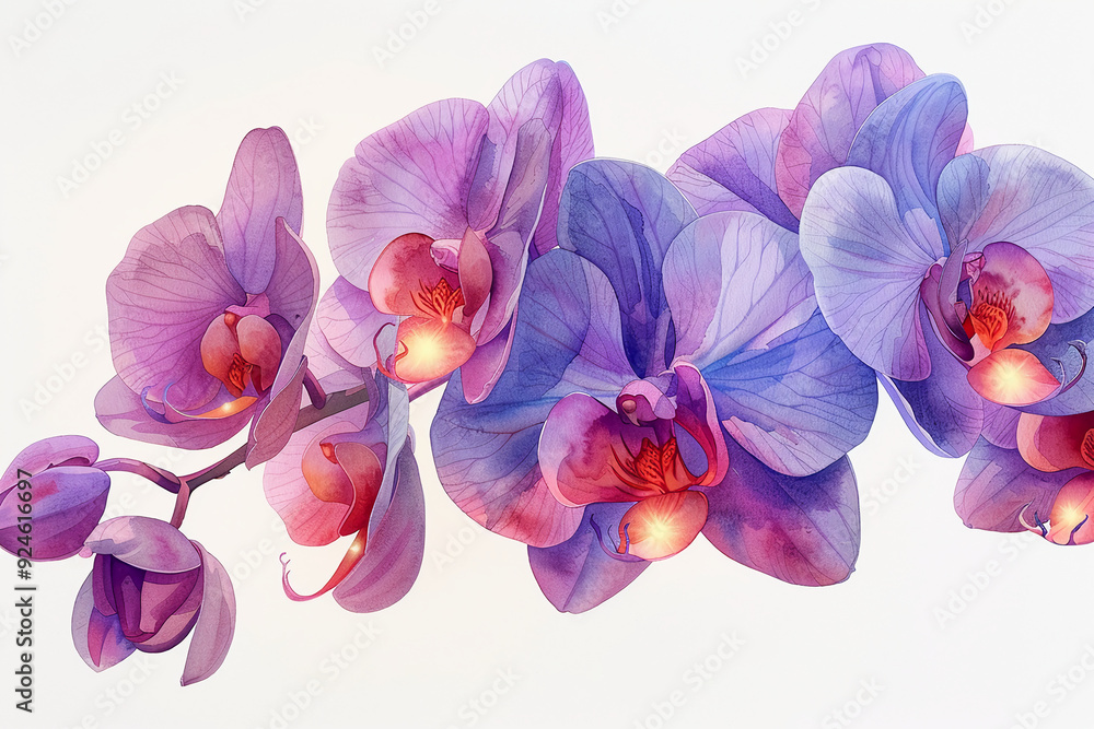 Obraz premium Enchanted watercolor clipart of a firefly orchid, each bloom a light in the dark, isolate on white background Nature's tiny lanterns, unique hyper-realistic illustrations --no grunge, splash, dust--ni