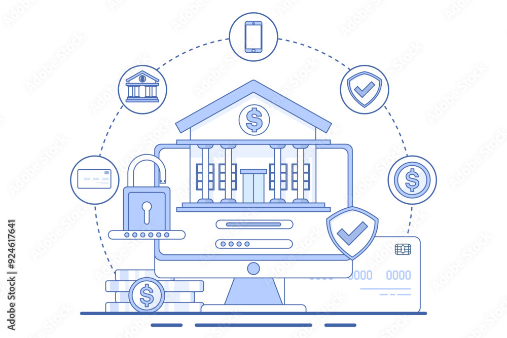 Concept of online banking or saving money online, mobile bill payment, mobile wallet, start-up business project, online survey, business planning. flat vector illustration on background. Concept of online banking or saving money online, mobile bill payment, mobile wallet, start-up business project, online survey, business planning. flat vector illustration on background.