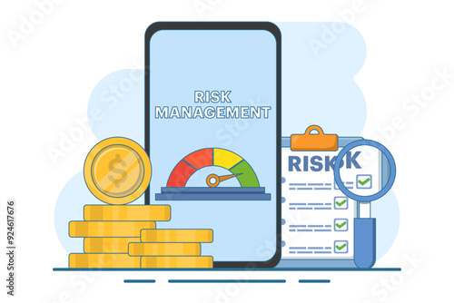 Financial risk concept, counting money, calculating loan or debt payments, investment risk, spending money concept, calculating financial risk graph, flat vector illustration on background.