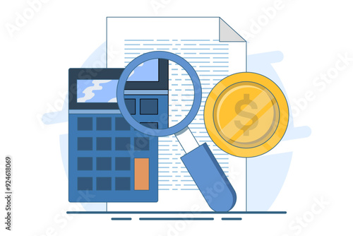 Financial risk concept, counting money, calculating loan or debt payments, investment risk, spending money concept, calculating financial risk graph, flat vector illustration on background.
