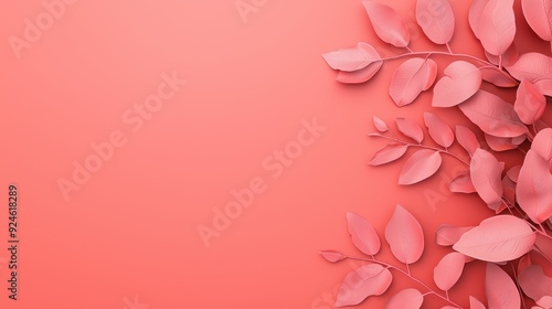 Serene Lavender Foliage on Coral Background - Elegant and Minimalist Botanical Design with Copy Space, Generative Ai