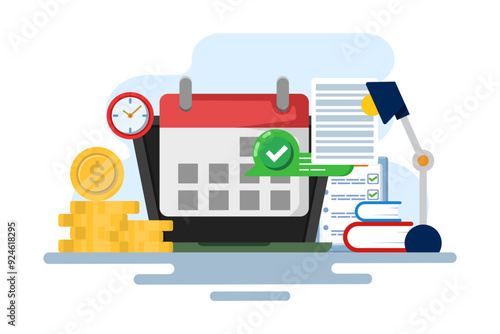 Monthly recurring income concept, income, making money, Calendar with monthly payment dates, recurring income payments. flat vector illustration on background.