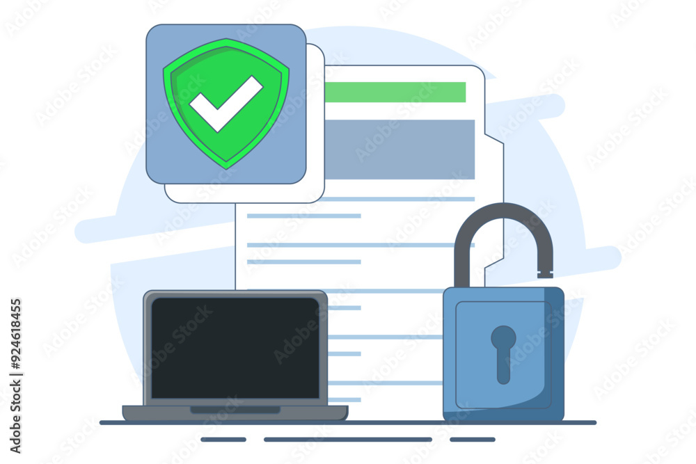 Personal data protection concept, Protect with padlock on documents with personal data security protection. Safety and security of personal information. Vector illustration in flat style. Personal data protection concept, Protect with padlock on documents with personal data security protection. Safety and security of personal information. Vector illustration in flat style.