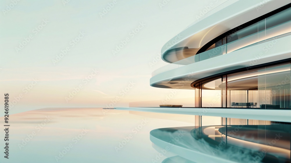 Obraz premium Modern Architectural Masterpiece with Infinity Pool Overlooking the Ocean