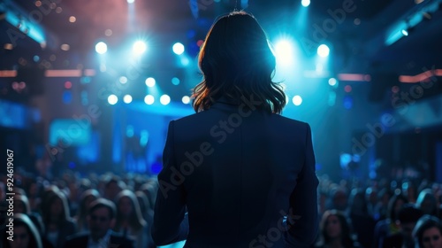 Professional woman delivers engaging presentation on business strategies to audience