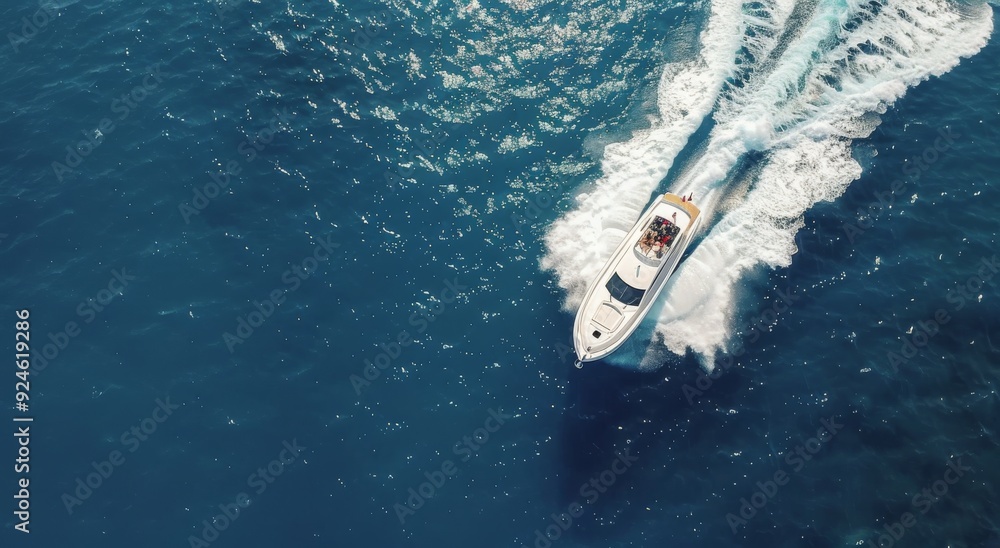 Naklejka premium Luxury Yacht Cruising Through Crystal Clear Waters in a Tropical Paradise