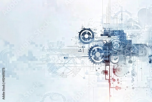 An intricate blend of gears, circuitry, and abstract shapes illustrating the concept of business process automation.