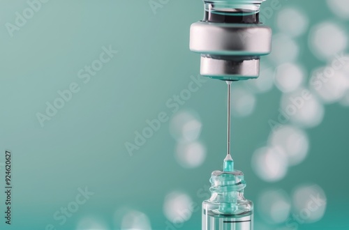Close-Up of Vaccine Vial With Needle Preparing for Injection in Modern Clinic...