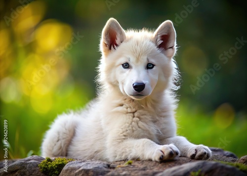 Alabaster Wolf Pup: White, pristine fur; elegant, youthful photo