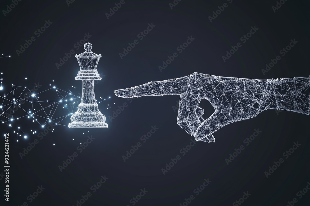 Hand holding chess pawn polygonal, geometric triangle. Low poly modern coin structure on gray backdrop. Connection structure. Hand holding chess pawn polygonal, geometric triangle. Low poly modern coin structure on gray backdrop. Connection structure.