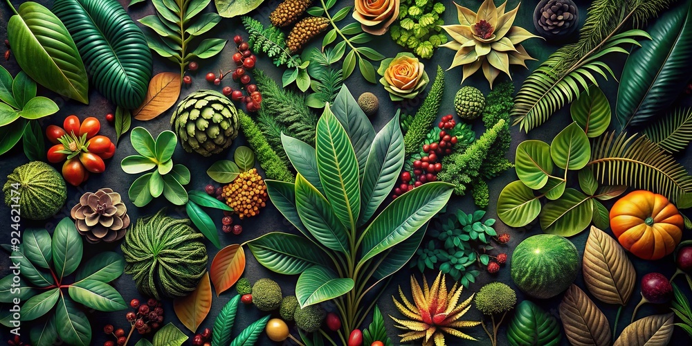 Botanical Alchemy: Organic, vibrant, lush foliage, earthy tones, intricate patterns Botanical Alchemy: Organic, vibrant, lush foliage, earthy tones, intricate patterns