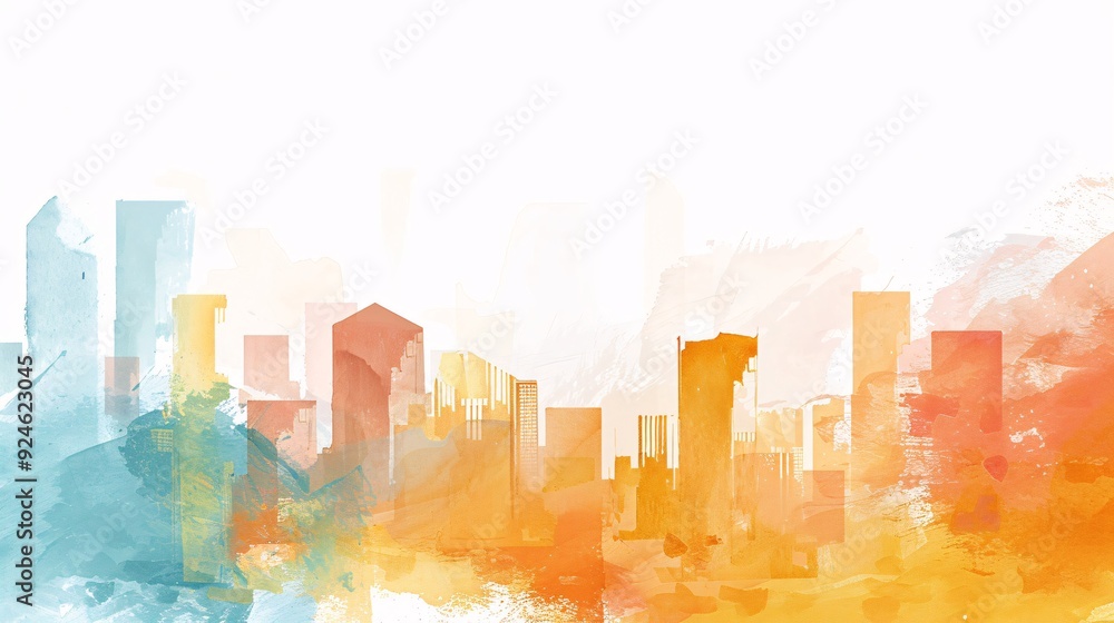 Obraz premium Abstract Watercolor Cityscape: An Urban Symphony of Color