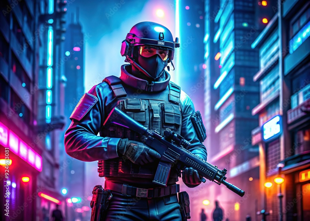 Cyberpunk Soldier: High-tech, futuristic, military, neon, urban Cyberpunk Soldier: High-tech, futuristic, military, neon, urban