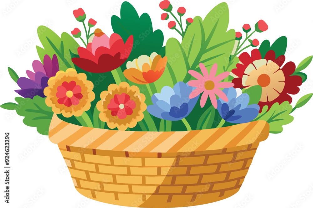 Houseplant Illustration in Flowerpot.Discover vibrant summer floral illustrations featuring blossoming anemones, crocuses, and poppies. Perfect for modern designs and seasonal decor.