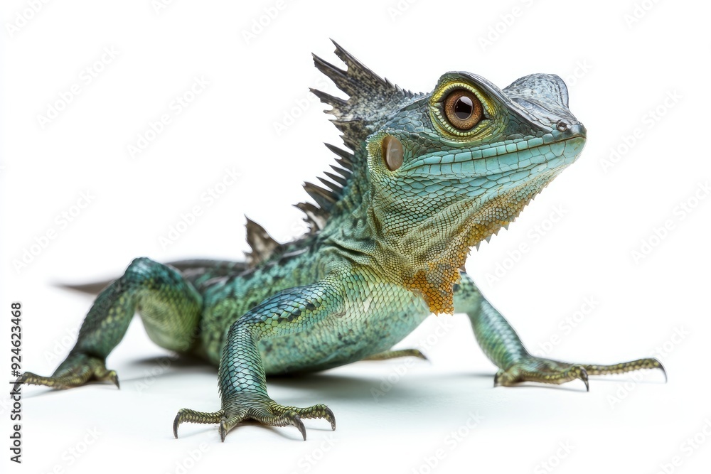 Obraz premium Green Tree Lizard With Spiky Crest Looking Up
