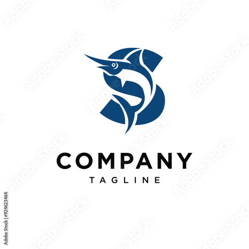 Letter S Blue Marlin Fish Logo Icon Vector