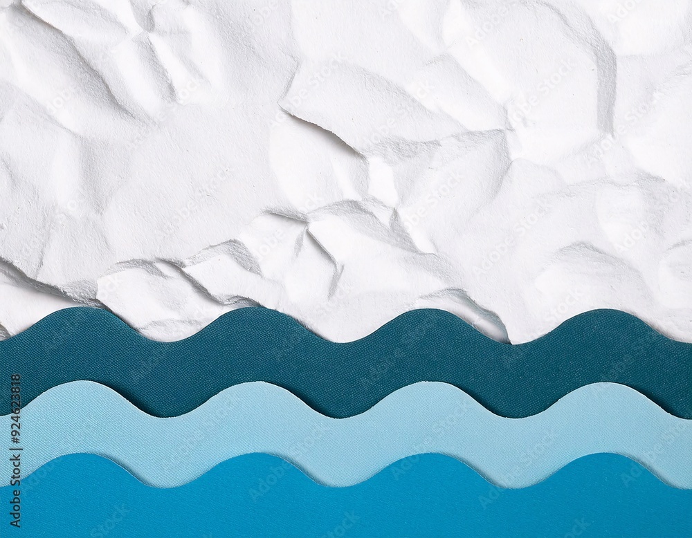 Obraz premium folded paper design that forms the edge of the beach with a blue ocean background. generative ai