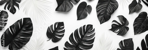 Wallpaper Mural Serene Monochrome Tropical Leaf Pattern on Solid Color Canvas for Minimalistic Design Aesthetic, Generative Ai Torontodigital.ca