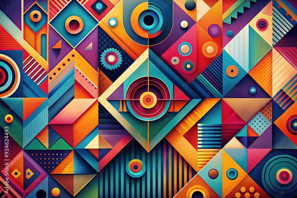Geometric Abstract Symphony: Vibrant colors, geometric shapes, harmonious composition, modern and minimalist, sharp lines Geometric Abstract Symphony: Vibrant colors, geometric shapes, harmonious composition, modern and minimalist, sharp lines