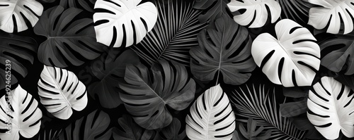 Wallpaper Mural Monochrome Abstract Tropical Foliage Pattern on Solid Color Background, Generative Ai Torontodigital.ca