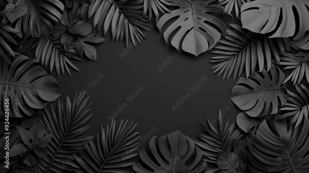 custom made wallpaper toronto digitalLush Green Tropical Foliage on Solid Background in Monochrome Tones, Generative Ai