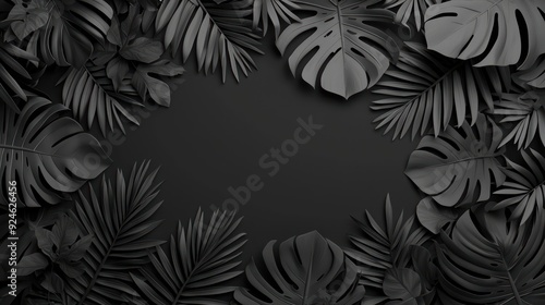 Wallpaper Mural Lush Green Tropical Foliage on Solid Background in Monochrome Tones, Generative Ai Torontodigital.ca