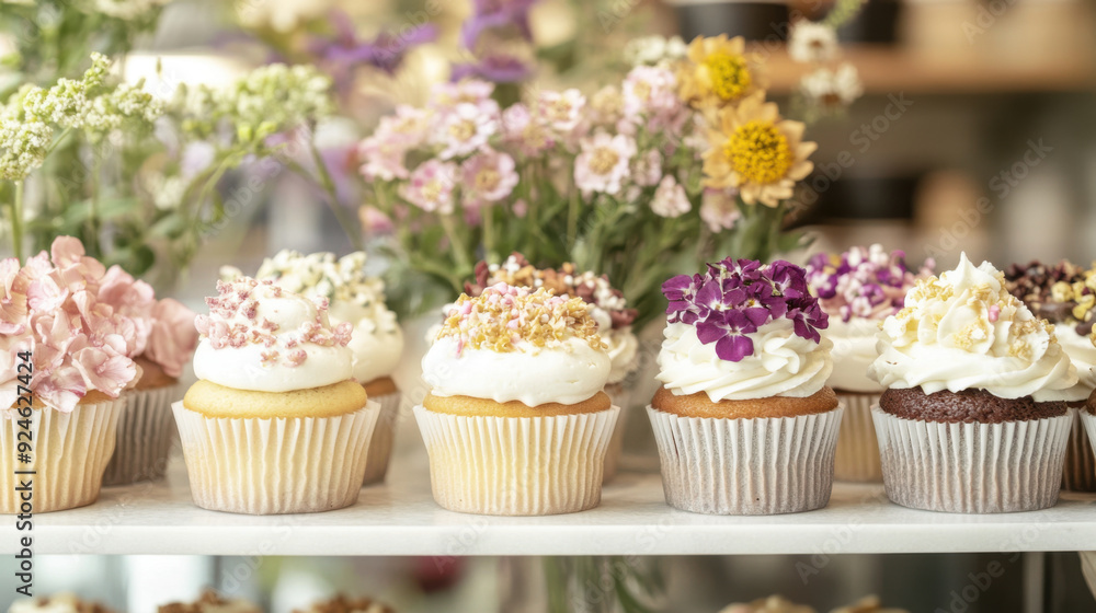charming cupcake bakery with floral decorations and a selection of vegan charming cupcake bakery with floral decorations and a selection of vegan